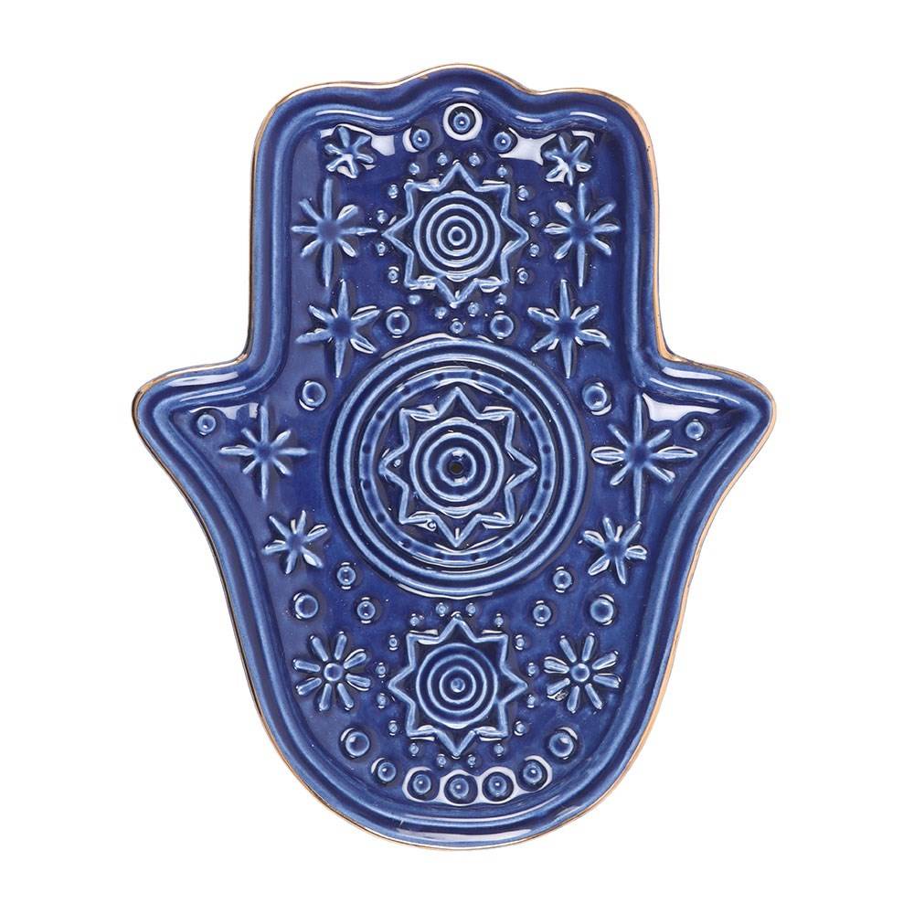 Something Different - Dark Blue Hand of Hamsa and trinket dish Weihrauchhalter - Blau